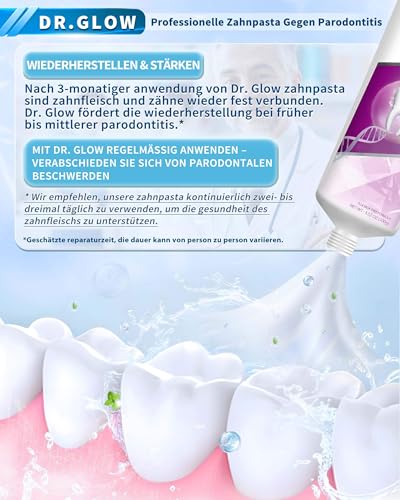 Dr. Glow Zahnpasta Für Zahnfleisch Entzündung Und Parodont - Fluoridfrei Gegen Mundgeruch, Hydroxylapatit Zur Zahnfleischrückgang, Zahnsteinentferner Für Starke Zähne, 100g