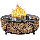 Uniflasy 48" Fire Pit Surround Tabletop for Solo Stove Yukon, Bonfire & Tiki, Portable Protective Barrier Equal Width Design with Firewood Storage Shelf for Safety & Extra Space, Outdoor FirePit Table