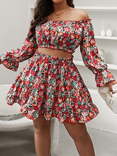 SOLY HUX Floral Off-Shoulder Crop Top and Skirt Set #TOP22