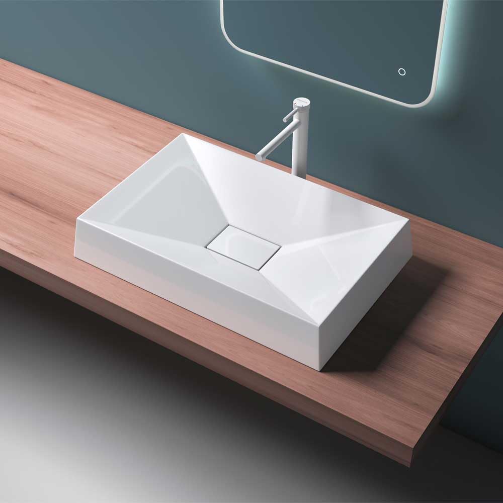 Db Durovin Bathrooms Glossy White Durovin Bathrooms Luxurious Stone Resin Bathroom Basin - Countertop Sink Rectangular Bathroom Vessel -700 X 460Mm Concealed Waste