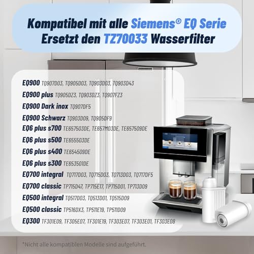 GLACIER FRESH Wasserfilter für EQ Serie kaffeevollautomat EQ6 EQ9 EQ700,Ersatz für brita intenza wasserfilter TZ70033 TCZ7003,Wasserhärte einstellen,TÜV SÜD Zertifizierung (4 Stück)