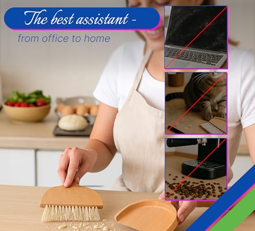 Desktop Tisch Kehrschaufel und Besen Set für Zuhause - Tragbare Reinigungsbürste und Kehrschaufel Combo mit Echtholz - Tragbare Haushaltshand Kleine Kehrschaufel und Schneebesen für alle klar - – Bild 5