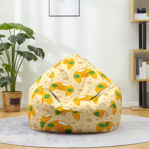 Fasbuy Puff Gigante sin Relleno con Asa para Adulto Niños, Impresión de Mandos de Juego Exterior Interior Funda Puff Pera, Salon Bean Bag Cojín para Almacenaje (Amarillo,70x80cm)