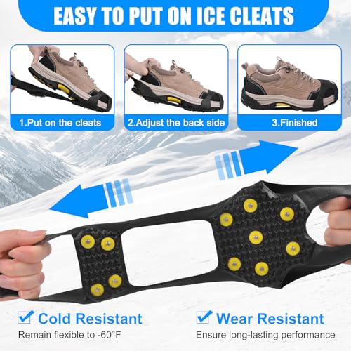 Ice Cleats for Shoes and Boots Crampons Anti Slip Snow Traction Cleats 11 Studs Snow Grippers Overshoe for Men Women Walking on Snow and Ice Slip-on Stretch Footwear by JSHANMEI - Used condition - Image 4