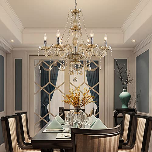 Saint Mossi Chandelier Modern K9 Crystal Chandelier Lighting, Champagne Crystal Ceiling Light Fixture Pendant Lamp For Dining Room Bathroom Bedroom Livingroom With 6-Light #TOP7