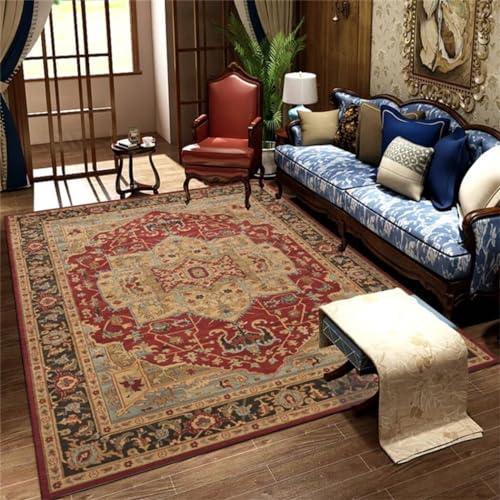 Tapis de salon rouge rétro floral 170x240cm lavable - 2