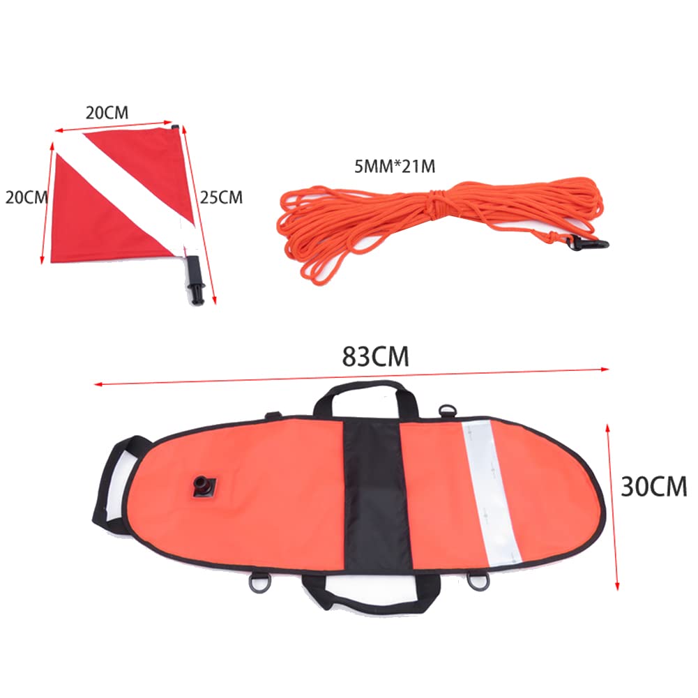Bouée de signalisation flottante avec drapeau et corde, pour plongée en apnée, rouge