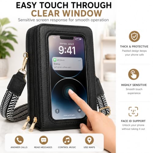 Image of Crossbody Cellphone Purse Women Touch Screen Bag RFID Blocking Wallet Handbag Shoulder Strap