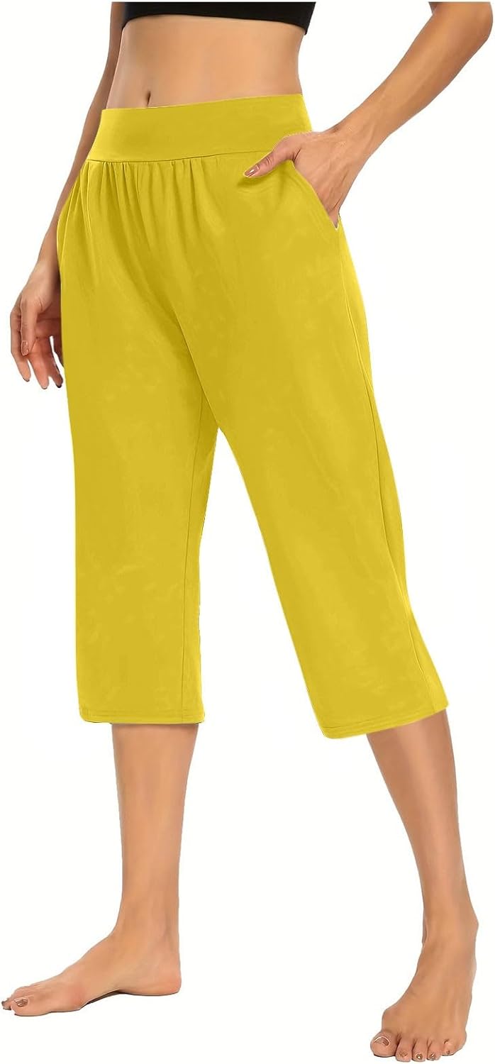 Capris Pants for Women Elastic Waist Lightweight Hiking Pants Outdoor Athletic Travel Loose Work Pants with Pockets