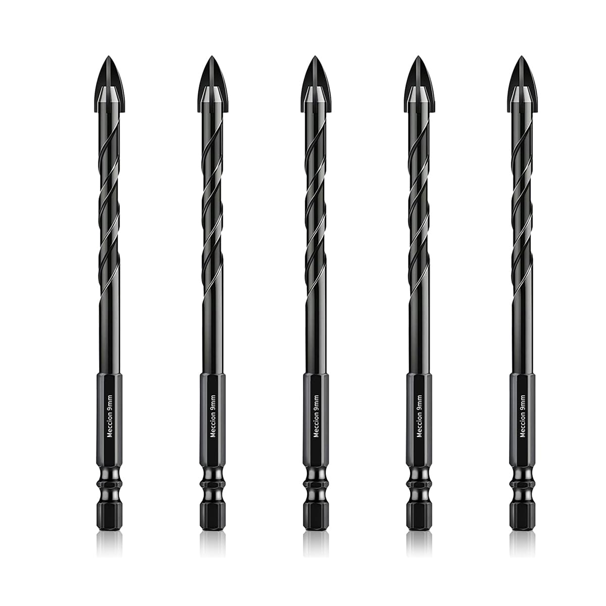 Meccion Tile Drill Bit 9mm x 5Pcs Professional Cross Tungsten Carbide Tip Drill Bits for Tile Brick, Glass, Porcelain
