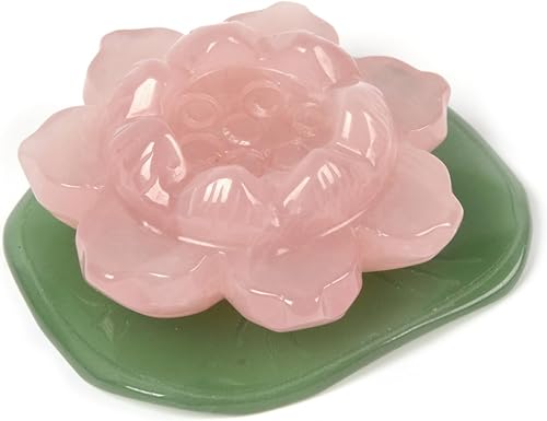 Miniatura 1 de Piedra preciosa tallada de cuarzo rosa flor de loto verde aventurina hoja de loto decoración de oficina en casa
