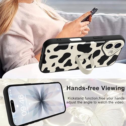Image of for iPhone 17 Case with Finger Strap Holder, Cute Cool Cow Print Pattern Design for Women Men, Shockproof Anti Scratch Hand Kickstand Protective Cover, White