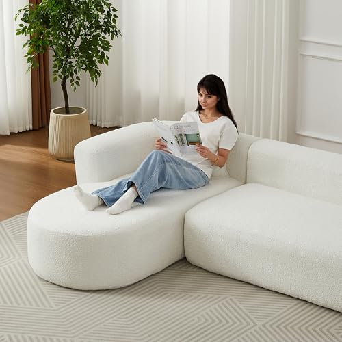 Image of Oversized Sectional Sofa with Chaise with 2 Throw Pillows, 109 inch Modern Luxury Chenille Sofa Extra Wide Seat L-Shape Curved Cloud Couch for Living Room (Left Chaise, Beige)