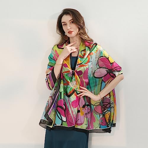 Xinmurffy 100% 6A Grade Mulberry Silk Travel Scarf Large Women Floral Shawl Oversize Soft Wraps For Evening Dresses2