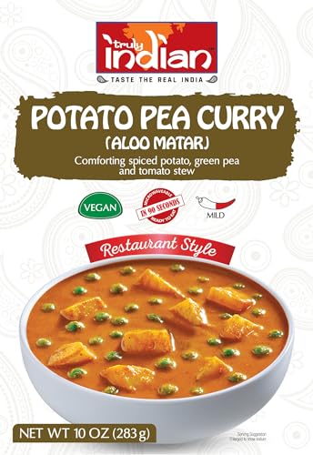Truly Indian Potato Pea Curry (Aloo Matar) 10 Ounce | Authentic Traditional Indian food | Made Fresh in India With Locally Grown Ingredients | Ready to Eat, Vegan, Microwaveable Meal