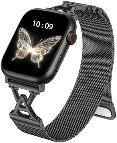 Classic Black Band Compatible with Apple Watch Bands Women Men 44mm 45mm 46mm 49mm, Magnetic Bracelet Stainless Steel Solo Loop Wrist Bands for iWatch Series 10 9 8 7 6 5 4 3 2 1 SE Accessories