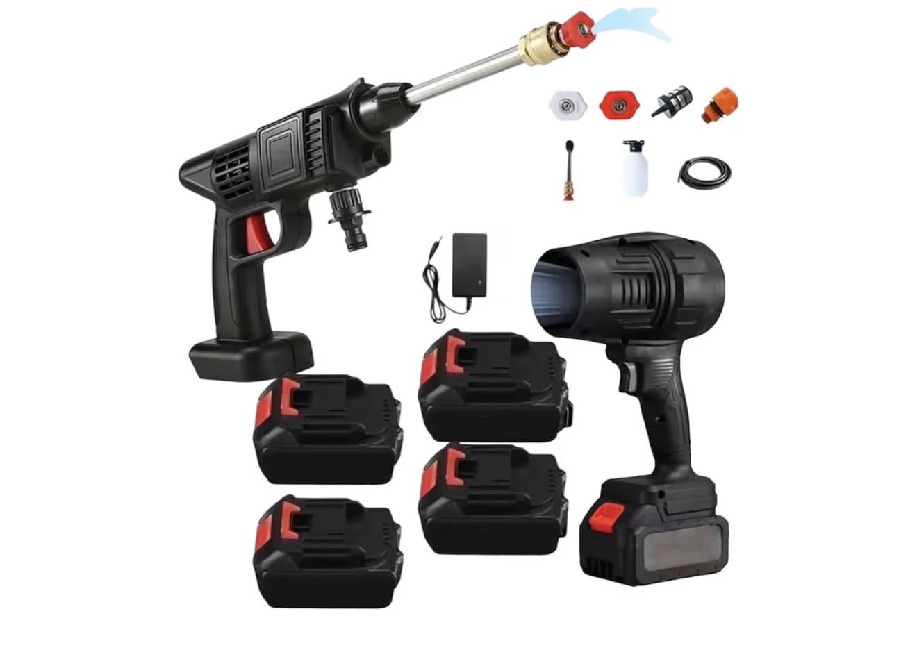 Set Idropulitrice Cordless con 2 Batterie 48v, Pistola a Spruzzo ad Alta Pressione,Soffiatore Cordless, Accessori Multipli, per Pulizia Auto e Giardino 48v con 2 batterie