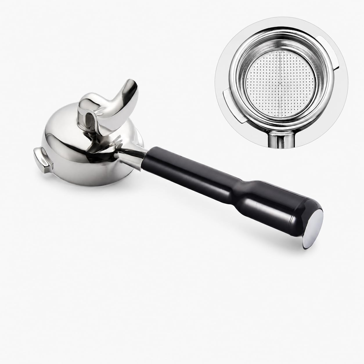 58 mm Siebträger ohne Boden Edelstahl Espresso Kaffeefilterhalter mit ABS-Griff für Barista Kaffeezubereitung