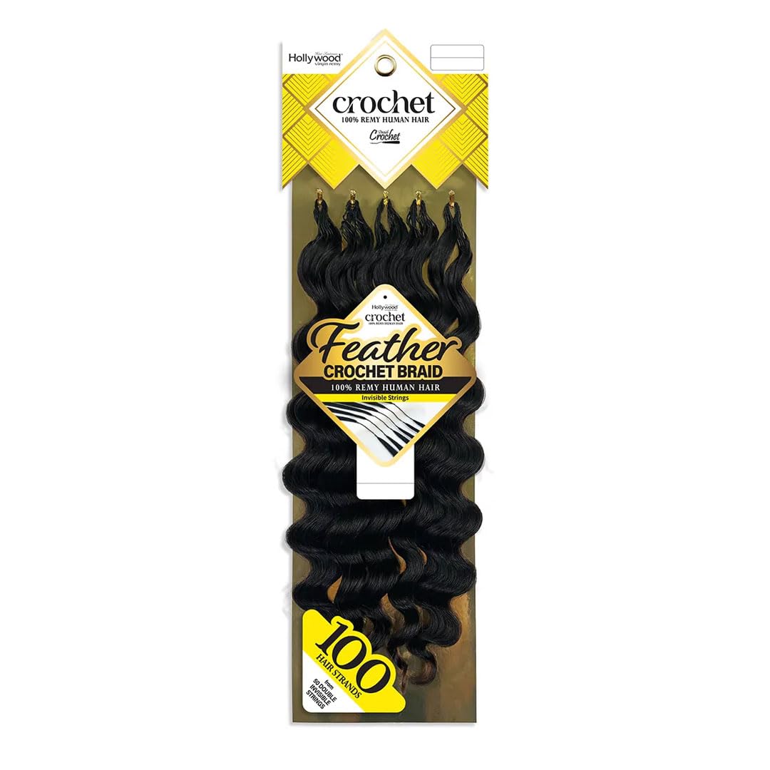 Zury Sis Hollywood Feather Crochet Braid Human Hair - Ocean 18 (Color : 1 Jet Black)