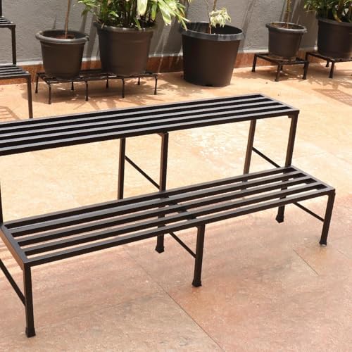 Image of IRON LANDS OAK 2 Step 37 Spectacular 3 Feet Heavy Duty Metal Perfect Plant Stands Display Rack Indoor & Outdoor for Your Home Balcony Hotel and Garden Decor (Black)
