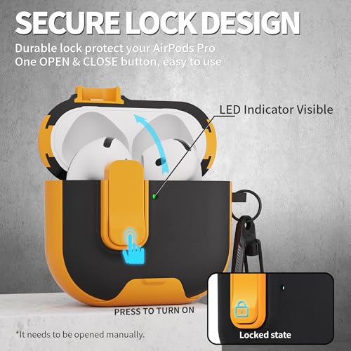 Image of for AirPods 4 Case with Lock,TPU Leather Texture Protective Durability Anti-Lost & Shockproof Protective Cover Accessories with Cleaning Kit in Keychain for Apple iPod 4 Generation (Yellow /Black)