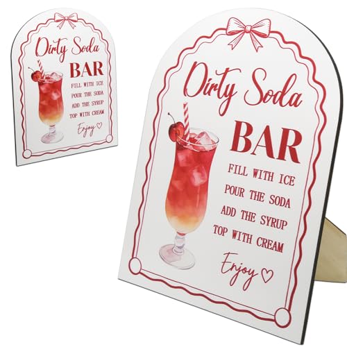 Wood Dirty Soda Bar Sign for Party Decor Dirty Soda Bar Supplies Standing Sign Reusable for Home & Birthday Party Decorations Retirement Anniversary