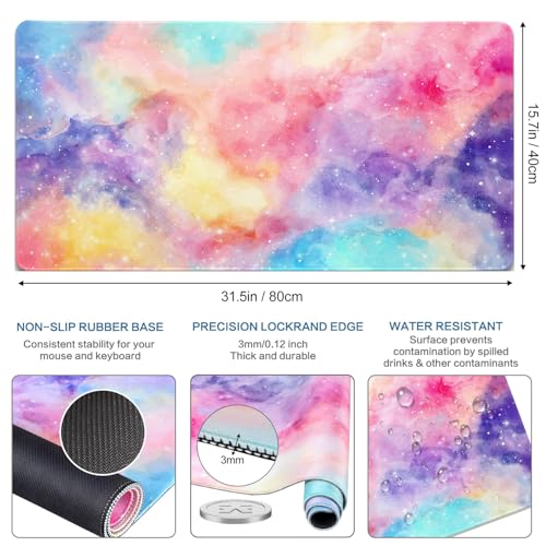 Image of Vimorco Waterproof Desk Pad,XXL Large Mouse Extended Gaming Mousepad with Anti-Slip Rubber Base,Computer Laptop Keyboard Mouse Mat for Women Men Girls Work,Game,Office,31.5 x 15.7 inch,Pink Watercolor