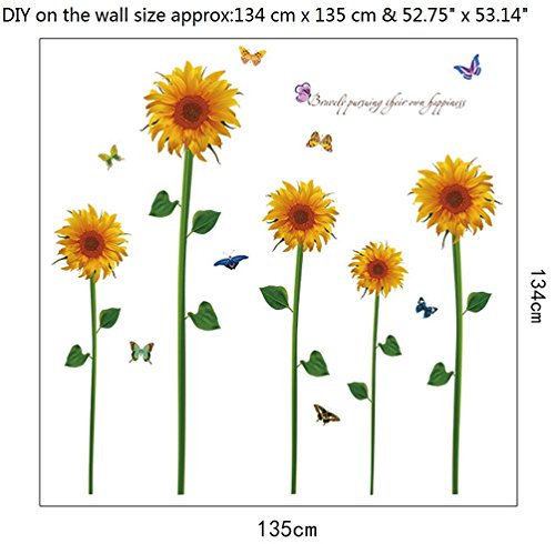Bibitime Helianthus Annuus Sunflower Wall Decal Quotes Beautiful Butterfly Vinyl Sticker For Living Room Window Nursery Bedroom Children Kids Room Decor Home Art Mural #TOP1