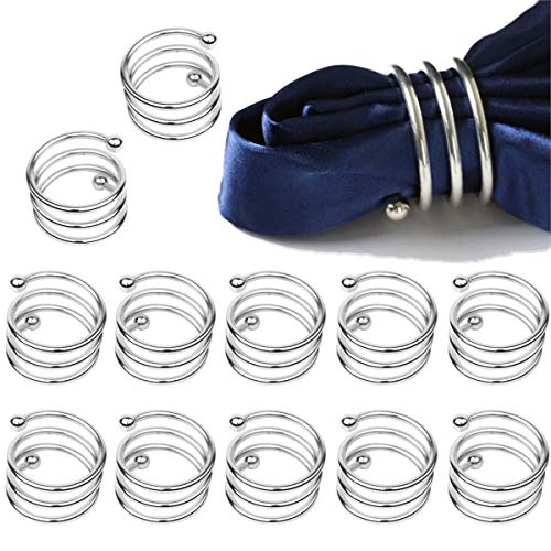 Techson Serviettenring-Set, Serviettenschnallenhalter, handgefertigt, natürliche Metallverzierung, kreative Party-Versammlungen, Hochzeitstischdekoration (Silber, Spirale, 12 Stück) Cover