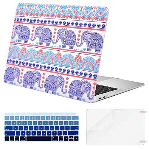 MOSISO MacBook Air 13 inch Case 2020 2019 2018 Release A2179 A1932 Retina Display, Plastic Pattern Hard Shell & Keyboard Cover & Screen Protector Only Compatible with MacBook Air 13, Bohemian Elephant