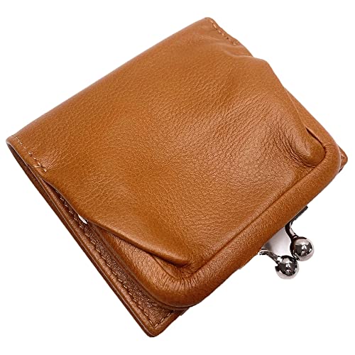 Top Grain Leather Wallet for Women, Small Bifold Womens Wallet Purse with Kiss Lock Closure Coin Pocket and ID Credit Card Holder