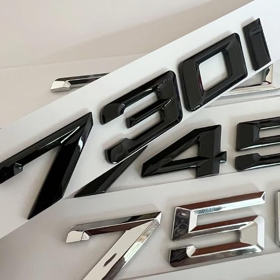 Font Numbers Letters 730i 740i 745i 750i 760i Top ABS Emblem Fit For BMW 7 Series Car Trunk Nameplate Logo Sticker Black Chrome(Black 760i)