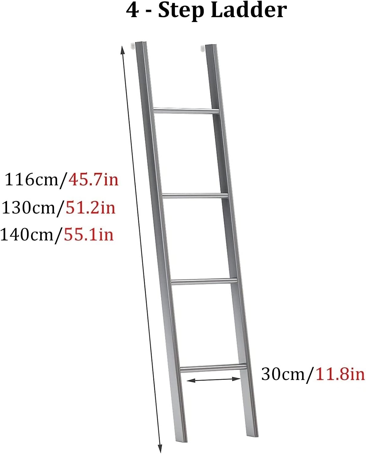 REMYS Bed Ladder Dorm Bunk Bed Ladder 45 in / 50 in / 55 in, RV Car Boat Loft Step Ladder, Metal Adjustable Twin Bed Bunk Ladder for Home/Dorm/Appartments, Load 150kg (Size : 1.16M/3.8FT)