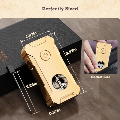 Encendedor soplete 5 en 1 con llama doble y estuche dorado miniatura 6
