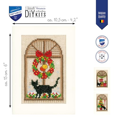 Image of Vervaco Counted Cross Stitch Christmas Cards Kit Set of 3 Festive Feline Holiday Embroidery Kit for Beginners ca. 10,5 x 15 cm DIY Stationairy Set Gift for Crafters