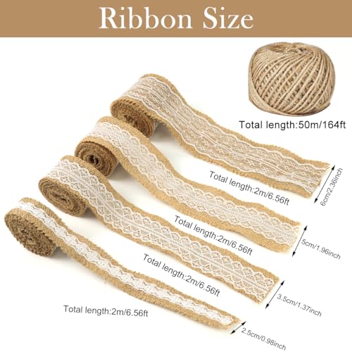 Image of PATPAT 19 Pcs Hemp Lace Ribbon Bows for Decoration, Rustic Craft Rope Set