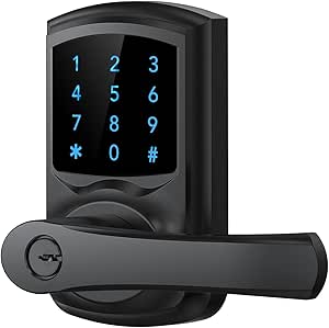 HIDALIFE Keyless Entry Door Lock with Keypad and Handle for Front Doors, Touchscreen Deadbolt, Anti-peep Password, Auto-Locking, Matte Black