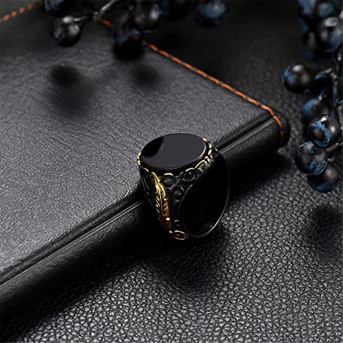 Rofusn Men's Vintage Stainless Steel Statement Ring Oval Signet Celtic Knot Black Glass Band Rings For Men Women - Black #10 #TOP2