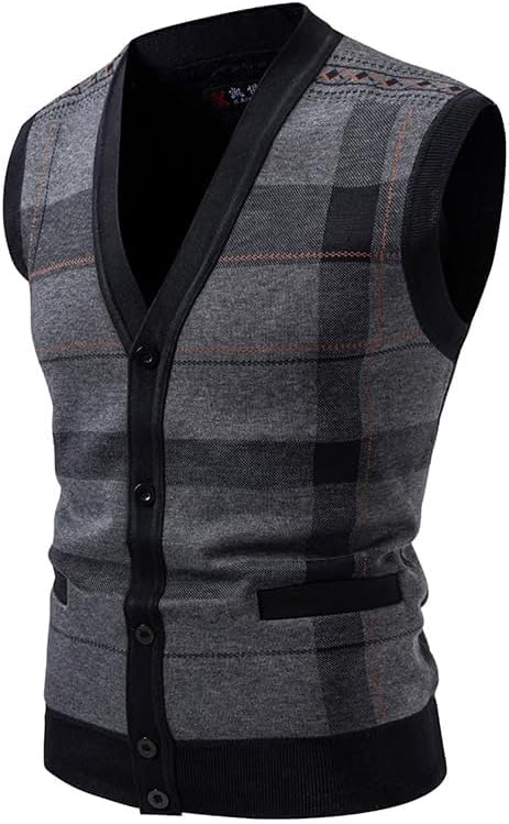 Kamizelka Swetrowa Dla Mężczyzn, Męska Klasyczna Kamizelka Sweter Bez Rękawów Z Dekoltem W Szpic Kamizelka W Paski Z Mieszanki Wełny Kamizelka West Business Pullover D, Grey, L