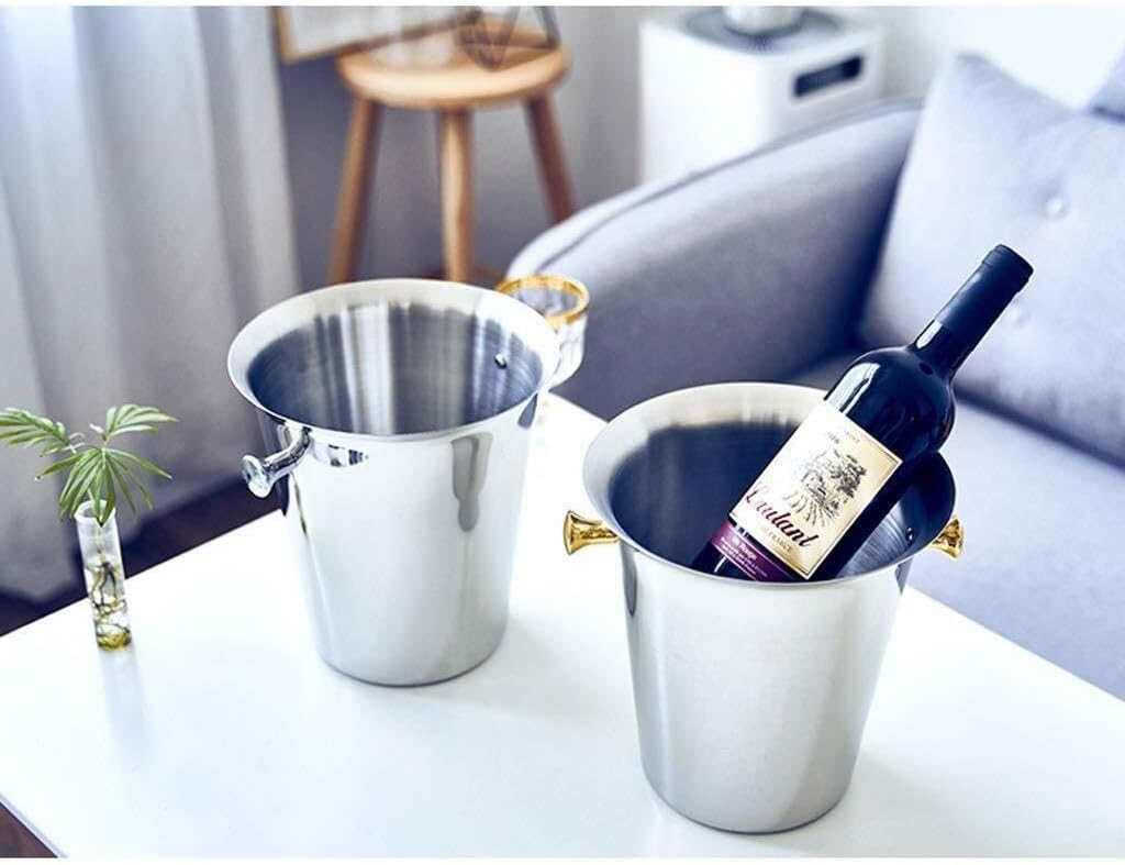 Stainless Steel Ice Bucket with Lid Tongs, Double Wall Insulated, Portable Beverage Cooler for Wine, Champagne, Cocktails, Perfect for Parties Events