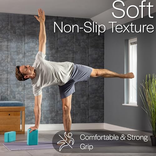 Core Balance Yoga Blocks Set Of 2 High Density EVA Foam with Adjustable Metal D Ring Cotton Strap - Image 4