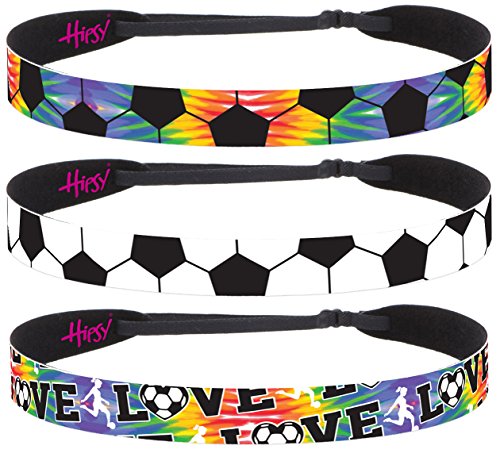 Hipsy Women's Adjustable No Slip I Love Soccer Headbands (Tie Dye & Black 3Pk) #TOP2