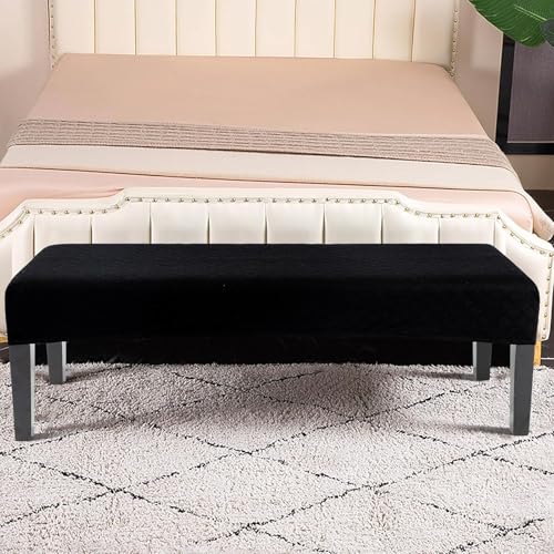 Image of SearchI Waterproof Dining Bench Cover, Stretch Washable Long Bench Seat Covers, Rectangle Dining Table Bench Slipover for Dining Room, Living Room, Kitchen(Black Jacquard)