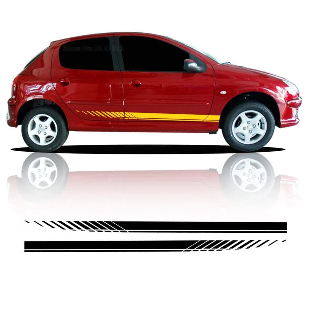 LzDQF Car Side Skirt Stickers stripe decal Decals,For Peugeot 206 Car Door Side Skirt Sticker Auto Body Decor Decals.,Black