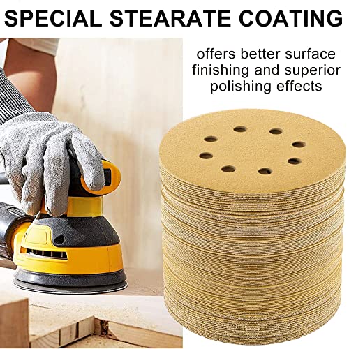 Lotfancy 5 Inch 8 Hole 80 Grit Sanding Discs, 100Pcs Random Orbital Sander Sandpaper, Hook And Loop Round Sand Paper #TOP4