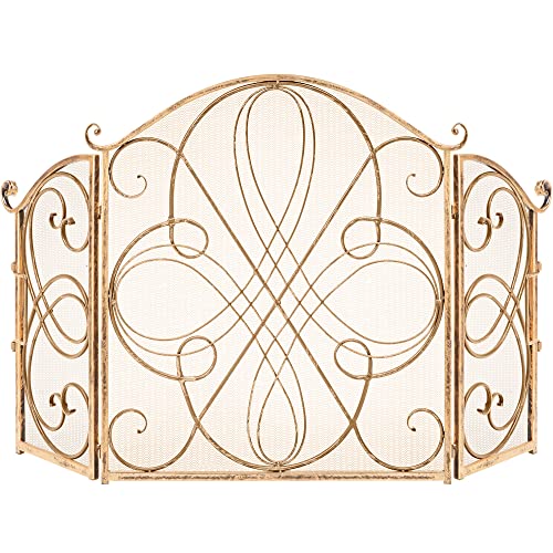 Best Choice Products 3-Panel 55x33in Solid Wrought Iron See-Through Metal Fireplace Screen, Spark...