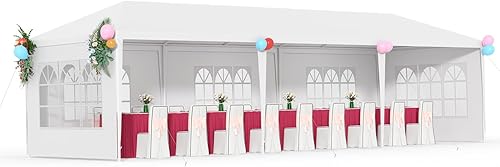 Tienda de campaña portátil de 10 x 30 pies, carpa para exteriores, kiosco desplegable resistente con 5 paredes extraíbles, fácil montaje, carpas al