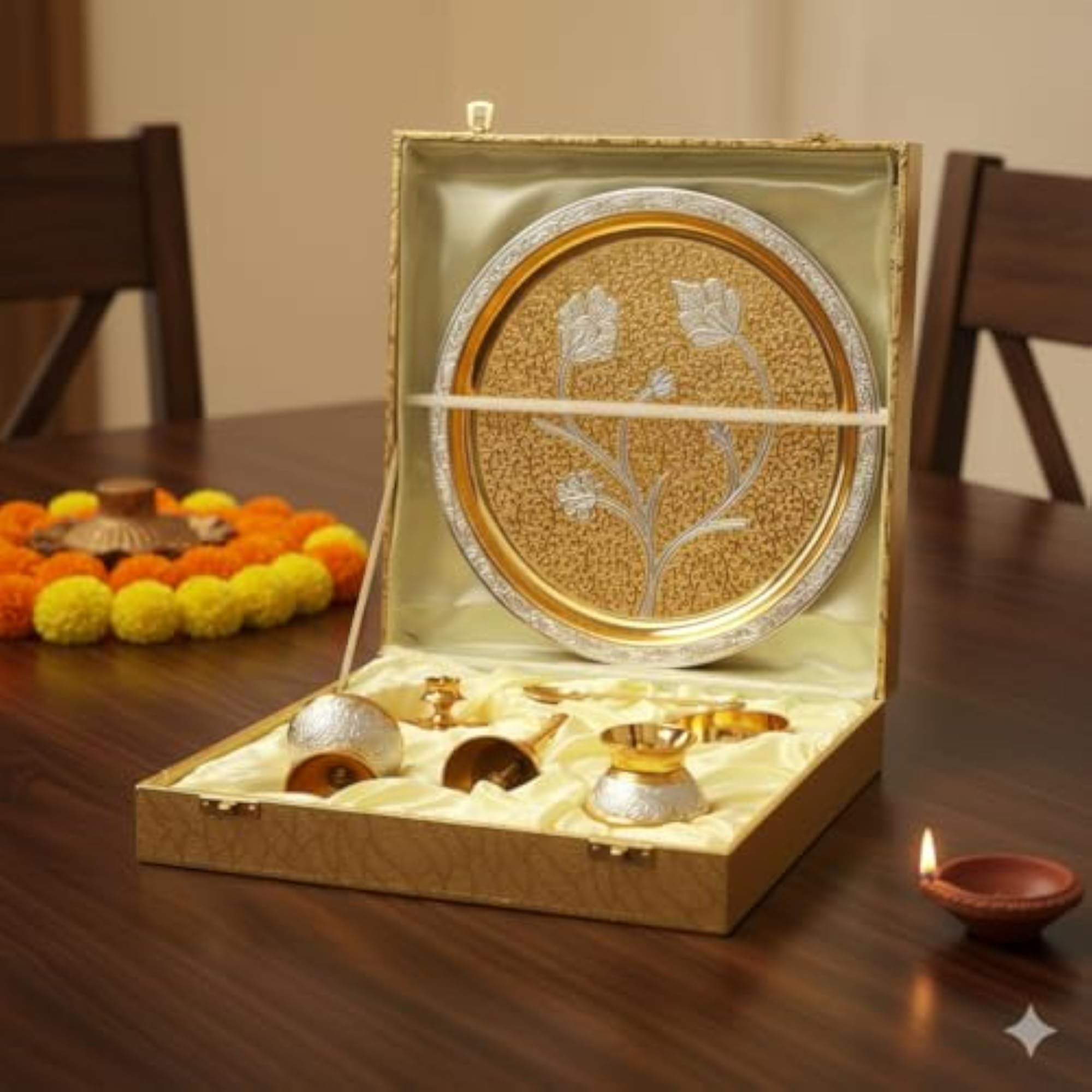Handcrafted Embossed Pooja Thali Set