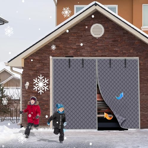 Garage Door Screen for Winter garage door insulation kit with Oxford Cloth Filled & Thicken Cotton magnetic thermal insulated door curtain Easy Installation Weatherproof, Soundproof,16*7FT,Grey