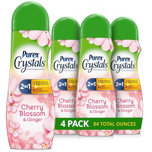 Purex Crystals In-Wash Scent Booster, Fresh Cherry Blossom, 21 oz (Pack of 4), Long-Lasting Freshness & Odor Elimination Technology